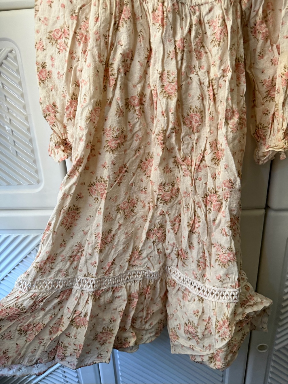 Girls Cream Floral Maxi Dress with Pink Rose Print - Picture 3 of 7